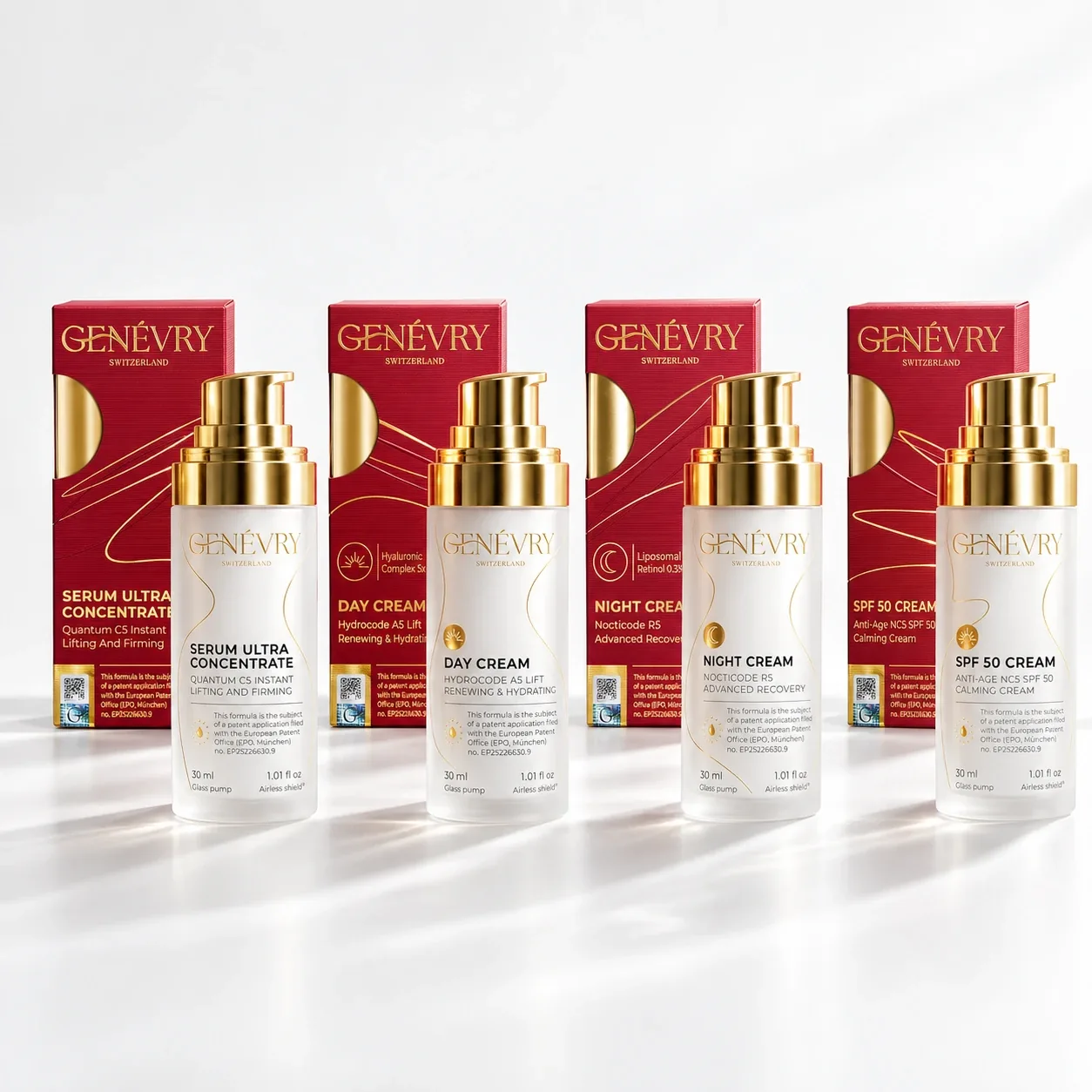 The Skin Code Protocol – complete GENÉVRY anti-aging ritual: serum, day cream, SPF 50 and night cream