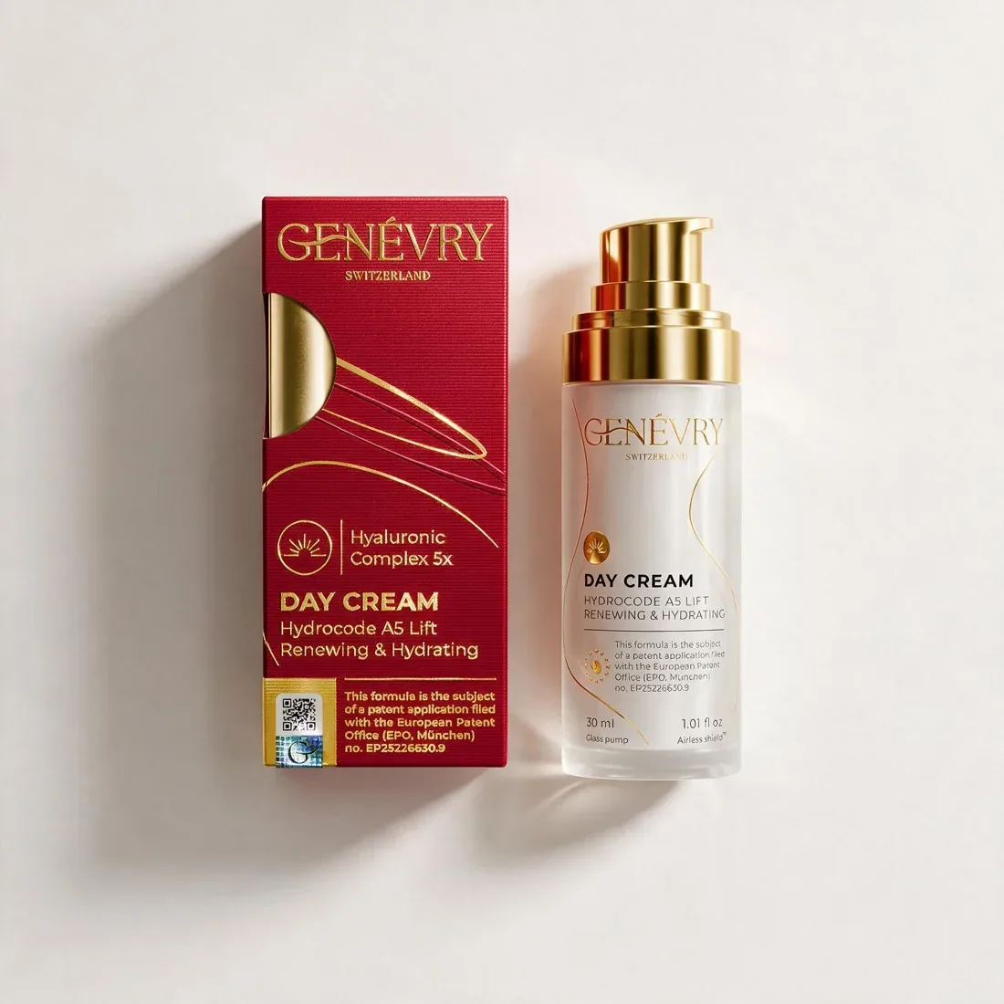 GENÉVRY Hydrocode A5 Lift anti-aging day cream in frosted glass with gold finish