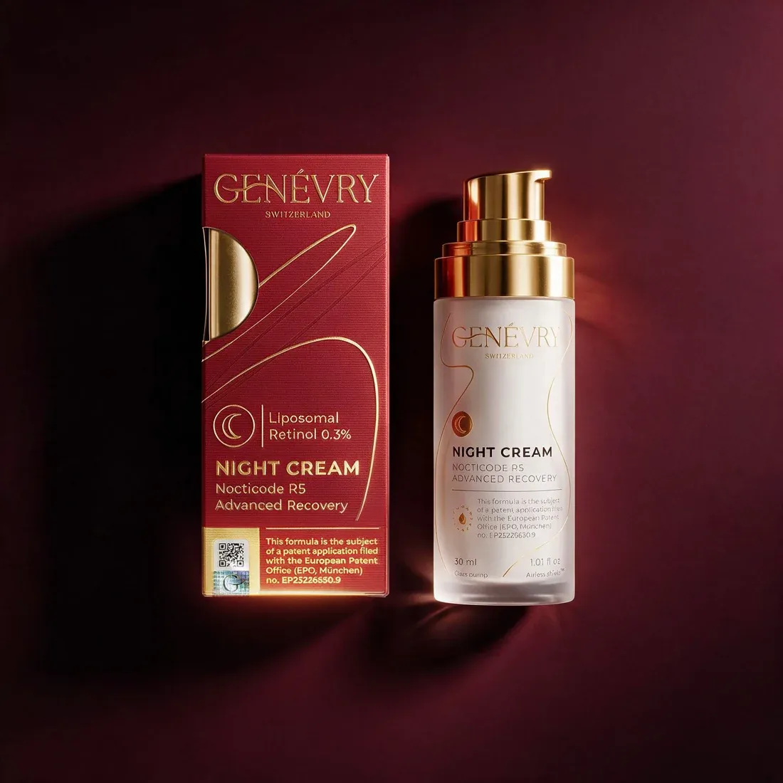 GENÉVRY Nocticode R5 night cream with liposomal retinol 0.3% and red box